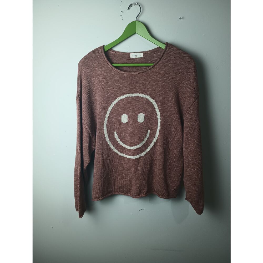 Promesa Canyon Rose Smile A While Smiley Graphic Face Women's Small Sweater